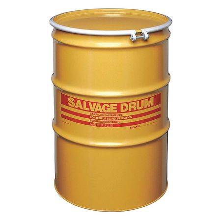 ZORO SELECT Open Head Salvage Drum, Steel, 85 gal, Lined, Yellow HM8518L