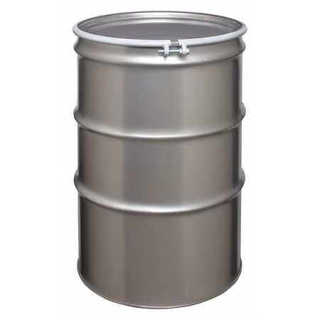 ZORO SELECT Open Head Transport Drum, 304 Stainless Steel, 85 gal, Unlined, Silver ST8501