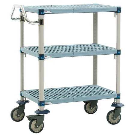 METRO Utility Cart with Antimicrobial Perforated Flush Plastic Shelves, Polymer, Ergonomic, 3 Shelves MQUC2436G-35