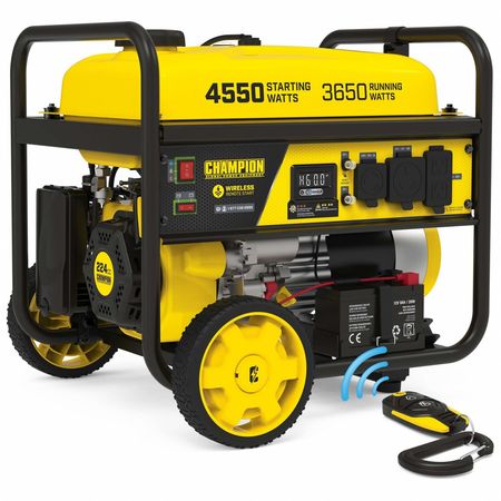 CHAMPION POWER EQUIPMENT Portable Generator, Gasoline, 3,650 W Rated, 4550 W Surge, Electric, Recoil, Wireless Remote Start 201156