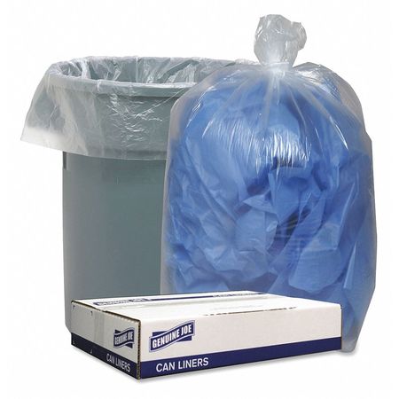GENUINE JOE 60 gal Trash Bags, 1.10 mil (28 Micron), Clear, 100 PK GJO29127