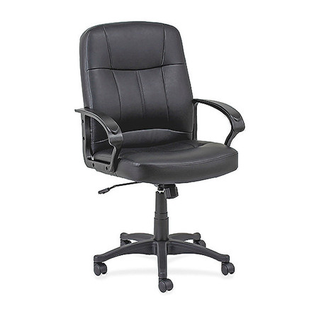 LORELL Managerial Chair, Leather, 17-1/2" Height, Open Loop Arms, Black LLR60121