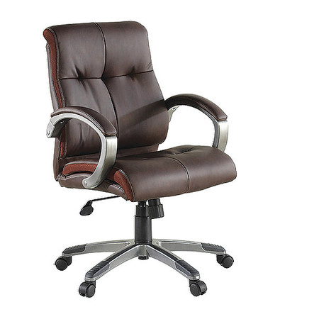 LORELL Managerial Chair, Leather, 20.08" to 23.62" Height, Adjustable Arms, Brown, Pewter LLR62623