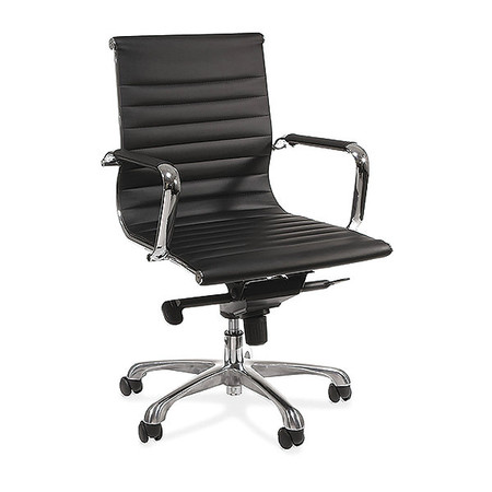 LORELL Managerial Chair, Leather, 19" to 21-3/4" Height, Padded Arms, Black, Chrome LLR59538