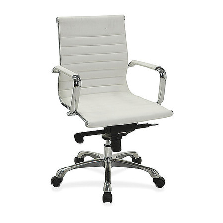 LORELL Managerial Chair, Leather, 19" to 21-3/4" Height, Fixed Arms, White, Chrome LLR59503