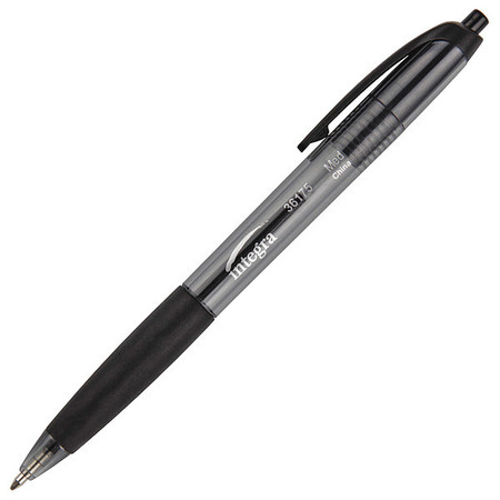 INTEGRA Rubber Grip Retractable Pens, Black, PK12 ITA36175