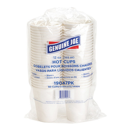 GENUINE JOE Lined Disposable Hot Cups12Oz, PK50 GJO19047PK