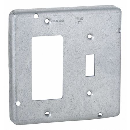 RACO Electrical Box Cover, 2 Gang, Square, 858, Toggle Switch/GFCI 858