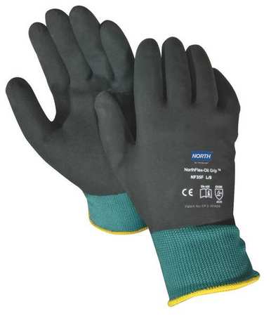 HONEYWELL NORTH Nitrile Coated Gloves, Full Coverage, Black/Green, S, PR NF35F/7S