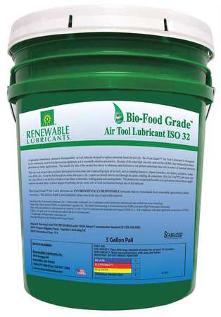 RENEWABLE LUBRICANTS Biodegradable Food Grade Lubricant, 5 gal. 87464