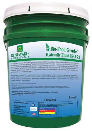 RENEWABLE LUBRICANTS Food Grade Hydraulic Oil, 5 gal. 87104