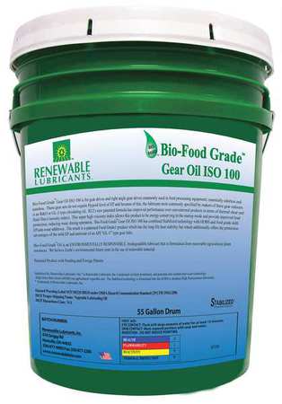 Renewable Lubricants 5 gal Bio-Food Grade Gear Oil Pail 100 ISO Viscosity, Light Amber 87234
