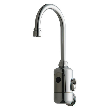 CHICAGO FAUCET Electronic Sensor Single Hole Mount, 1 Hole Hytronic Gooseneck Sink Faucet With Dual, Chrome plated WWG116.124.AB.1T