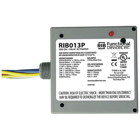 FUNCTIONAL DEVICES-RIB Enclosed Pre-Wired Relay, 20A@300VAC, 3PST RIB013P