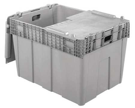 ORBIS Gray Attached Lid Container, Plastic, Metal Hinge, 45.63 gal Volume Capacity FP60 Grey