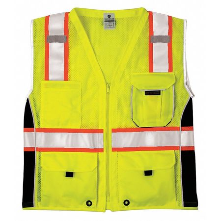 KISHIGO Large Black Panels Safety Vest, Lime 1513-L