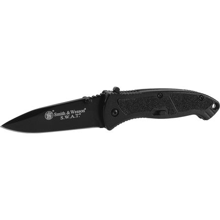 SMITH & WESSON Folding Knife, Fine, DropPoint, Blk, 3-1/4In SWATMBCP