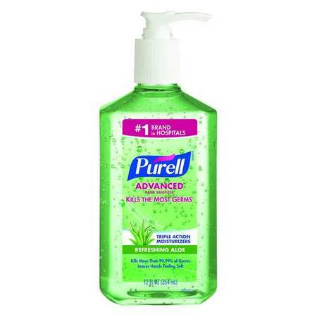 Purell Hand Sanitizer, Aloe, Gel, 12oz Pump Bottle, PK12 3639-12