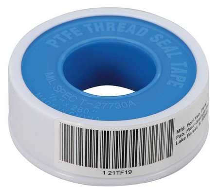 Zoro Select Thread Sealant Tape, 1/2 in W x 21 ft L, 8.5 mil Thick, White, 1 Pk 21TF19