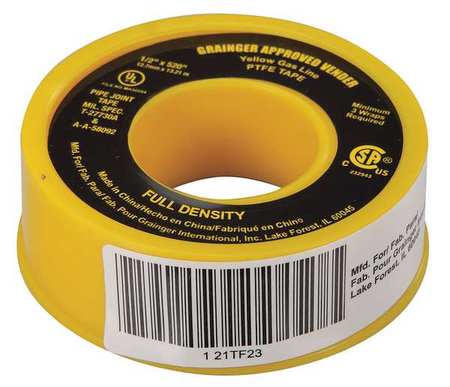 ZORO SELECT Sealant Tape, 1/2 x 520 In 21TF23