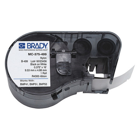 BRADY Label Tape Cartridge, Black on White, Labels/Roll: Continuous MC-375-499