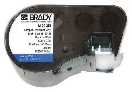 BRADY Label Cartridge, Black on White, Labels/Roll: 160 M-20-351