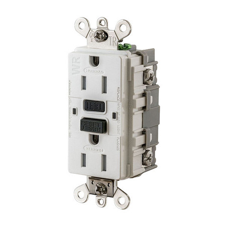 HUBBELL GFCI Receptacle, 15A, 125VAC, 5-15R, White GFSG5262W