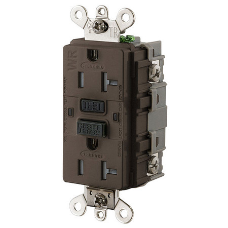 HUBBELL GFCI Receptacle, 20A, 125VAC, 5-20R, Brown GFSG5362