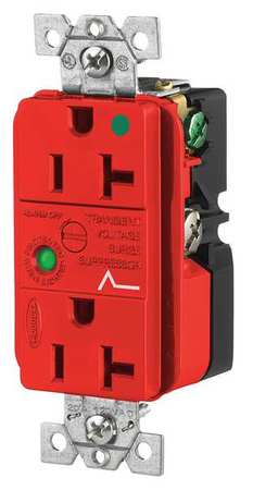 HUBBELL Receptacle, 20 A Amps, 125V AC, Flush Mount, Decorator Duplex Outlet, 5-20R, Red HBL8362RSA