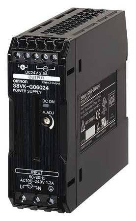 OMRON DC Power Supply, 100/240V AC, 24V DC, 60W, 2.5A, DIN Rail S8VK-G06024