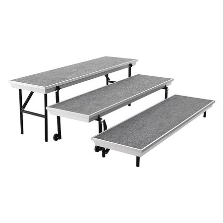 NATIONAL PUBLIC SEATING TransPort 3-Level Straight Choral Riser, Grey Carpet, 18"x72" TP72