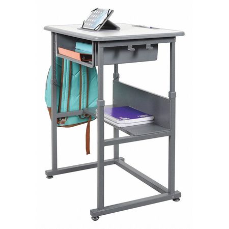 LUXOR Adjustable Desk, 19-1/2" D, 27-1/2" W, 24-1/2" to 42" H, Gray, Laminate STUDENT-M
