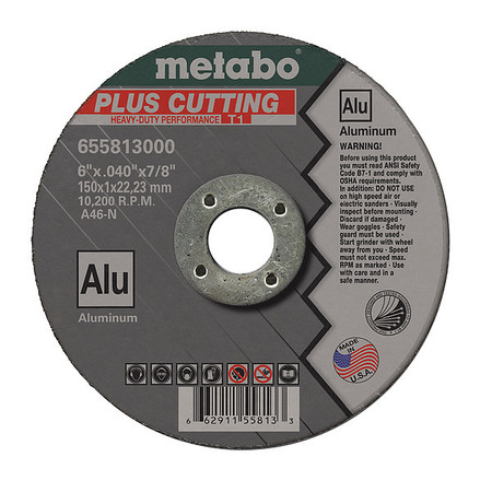 METABO Cutting Wheel, T1, A46N, 6"X0.040"X7/8" 655813000