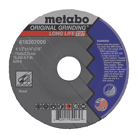 Metabo Grinding Wheel, T27, A24R, 4.5"X1/4"X7/8" 616307000