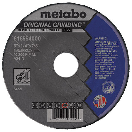METABO Grinding Wheel, T27, A24N, 6"X1/4"X7/8" US616554000