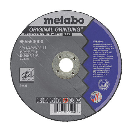 METABO Grinding Wheel, T27, A24N, 6"X1/4"X5/8"-11 655554000