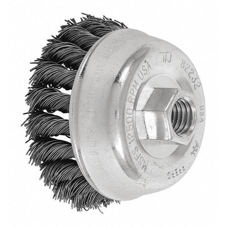 PFERD 3-1/2" Knot Wire Cup Brush - .020 CS Wire, 5/8-11 Thread (ext.) 82232