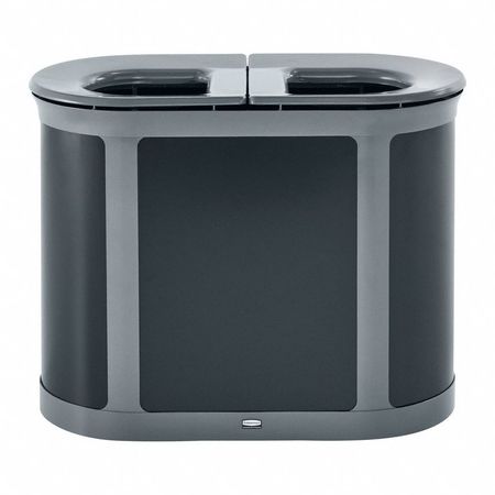 RUBBERMAID COMMERCIAL 46 gal Oval Recycling Bin, Flat with Top Opening, Gray, 2 Openings 2172843