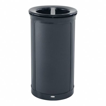 RUBBERMAID COMMERCIAL 33 gal Round Recycling Bin, Flat with Top Opening, Black, 2 Openings 2172848