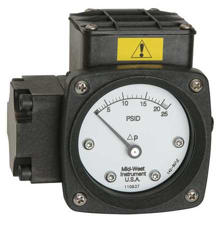 MIDWEST INSTRUMENT Pressure Gauge, 0 to 50 In H2O 142-SA-00-O(AA)-50H