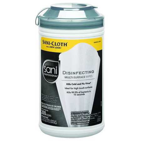 Sani Professional Disinfecting Wipes, White, Canister, 200 Wipes, 7 1/2 in x 5 3/8 in, Solvent P22884