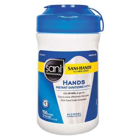 SANI PROFESSIONAL Hand Sanitizer Wipes, 6 x 6-3/4", 12 Pack, 150 Wipes P43572