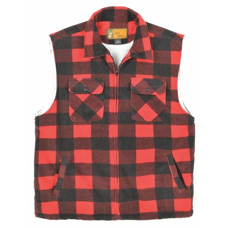 TRAIL CREST Insulated Vest, Poly Flc, Red Plaid, 2XL 3700FGE-50 2XL