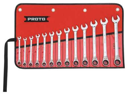 PROTO Combination Ratcheting Wrench Set. Alloy Steel, 13 Tools JSCVMT-13S