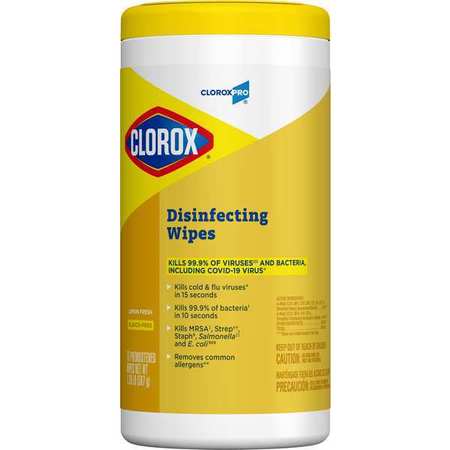 Clorox Disinfecting Wipes, White, Canister, 75 Wipes, 8 in x 7 in, Lemon, 6 PK 15948