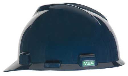 MSA SAFETY Front Brim Hard Hat, Type 1, Class E, Ratchet (4-Point), Dark Blue 802972