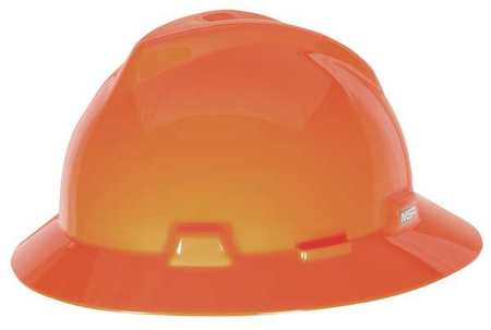 Msa Safety Full Brim Hard Hat, Type 1, Class E, Pinlock (4-Point), Hi-Vis Orange 489360