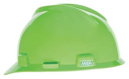 Msa Safety V-Gard Front Brim Hard Hat, Cap Style, Type 1, Class E, Staz-On Pinlock Suspension, Lime Green 815558