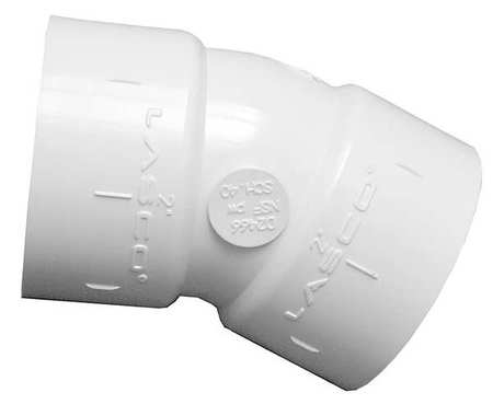 Zoro Select PVC Elbow, 22-1/2 Degrees, Socket x Socket, 2 in Pipe Size 465020