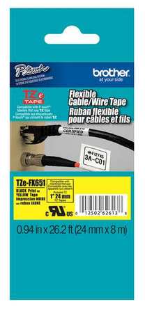 BROTHER Adhesive TZ Tape (R) Cartridge 15/16"x26ft., Black/Yellow TZEFX651